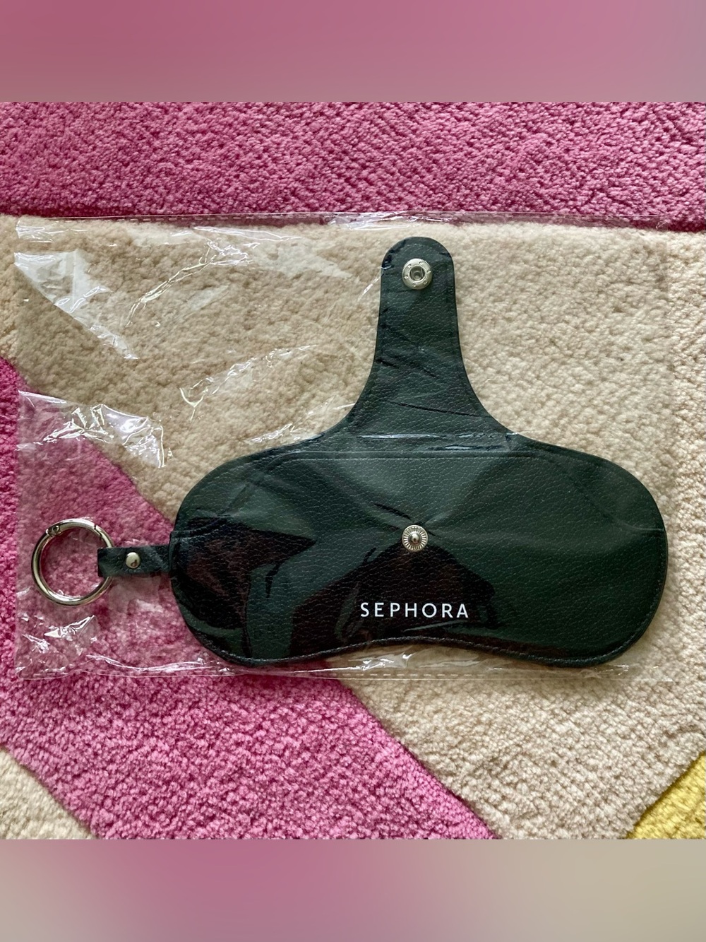 Sephora Soft Faux Black Leather Snap Sunglasses Case Holder Bag Ring Keyring